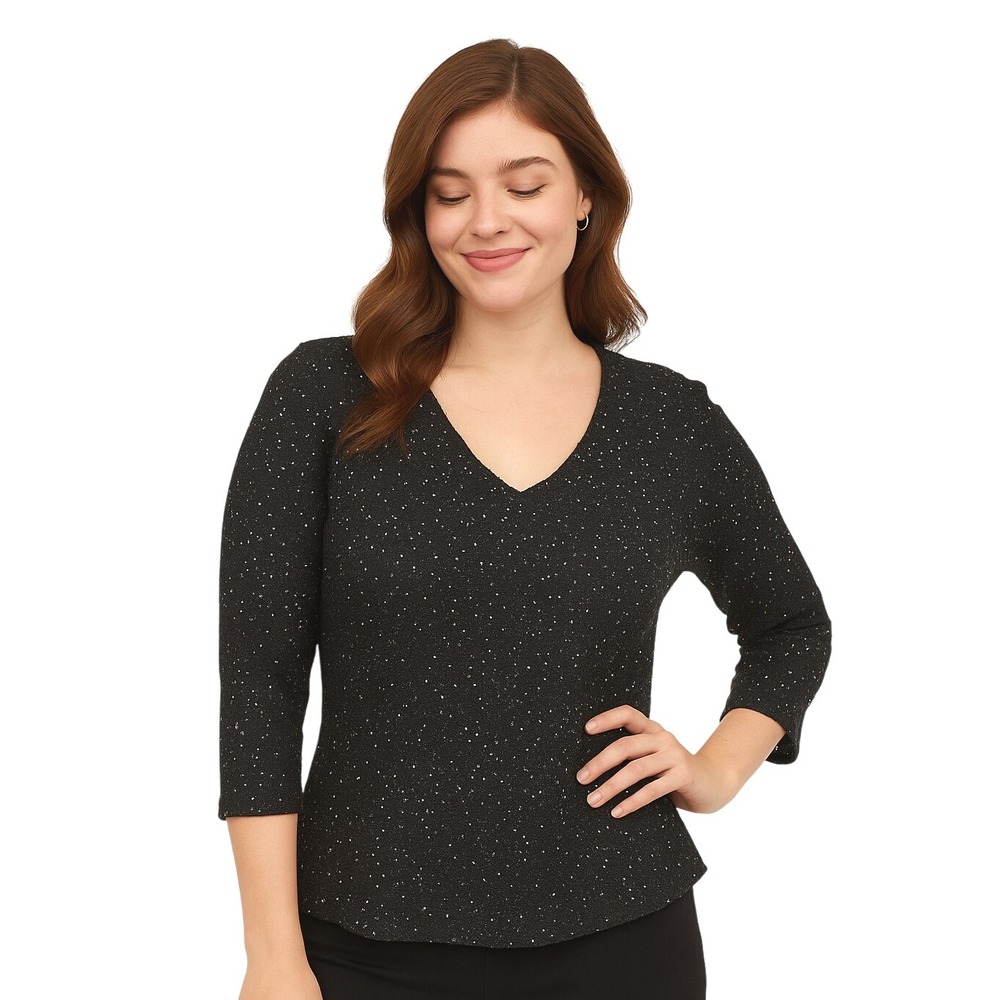 Brilliante By JA Black Beaded V‎ Neck Pullover Lined 34 Bust Vintage Top Size M